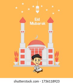 Ilustración vectorial de Eid Mubarak. Elegante saludo de Ramadán con diseño de mezquita.