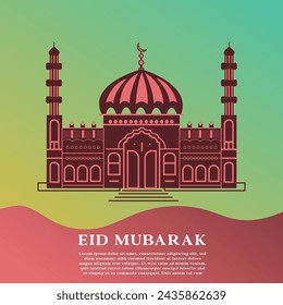 Eid Mubarak Vector Illustration: Festive Poster Design for Islamic Holiday Celebration! Colorful Greeting Card Art for Sharing Online