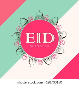 Eid Mubarak Vector Illustration, Greeting Card design with Line Art based frame and stylish text on the occasion of Muslim Festival Eid.