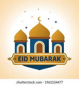 Eid Mubarak Vector illustration with mosques dan text for the eid al Fitr background 