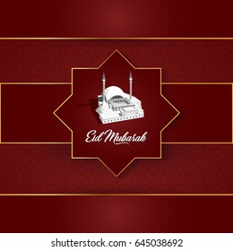Eid Mubarak vector illustration with paper cut vector style can be use as greeting card elements isolated on red background