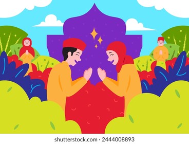 Eid Mubarak Vector Illustration Scene