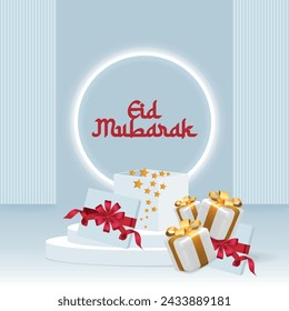 Eid Mubarak vector isolated calligraphy with Gift Boxes 