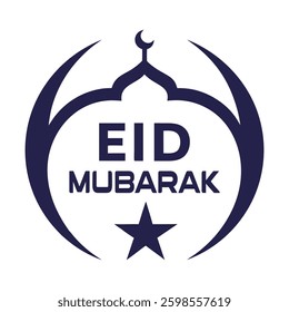 Eid Mubarak Vector Logo Design Minimalist Mosque and Crescent Eid Symbol.