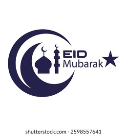 Eid Mubarak Vector Logo Design Minimalist Mosque and Crescent Eid Symbol.