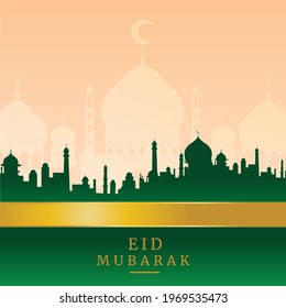 Eid Mubarak Vector Minimalist Background With Gold And Green Colors