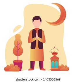 eid mubarak vector with muslim man