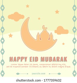 Eid mubarak vector pastel color, cute Eid mubarak greeting cards, Eid Al-Adha and Eid Al-Fitr cards