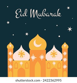 Eid Mubarak vector social media post set, Ramadan Kareem illustration collection, Arabic traditional eastern architecture mosque bundle, Ramadhan. Muslim art background. Islamic banner with lanterns