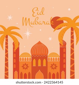 Eid Mubarak vector social media post set, Ramadan Kareem illustration collection, Arabic traditional eastern architecture mosque bundle, Ramadhan. Muslim art background. Islamic banner 