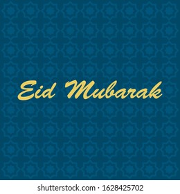 Eid Mubarak vector writing with a blue background.
