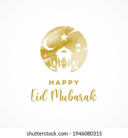 Eid Mubarak Watercolor Design For Greeting Moment