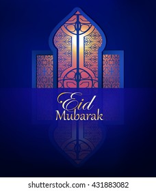 Eid Mubarak window decor traditional arabic patterns background