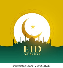 eid mubarak wishes mosque background design vector