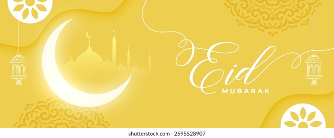eid mubarak wishes yellow wallpaper with glowing moon vector