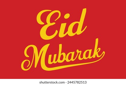 Eid Mubarak tipografía amarilla sobre fondo rojizo, Vector caligrafía letras para su diseño, tarjeta de felicitación, Anuncio y póster