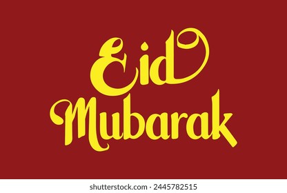 Eid Mubarak tipografía amarilla sobre fondo rojizo, Vector caligrafía letras para su diseño, tarjeta de felicitación, Anuncio y póster