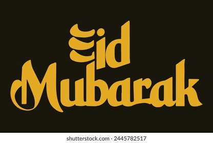 Eid Mubarak tipografía amarilla sobre fondo rojizo, Vector caligrafía letras para su diseño, tarjeta de felicitación, Anuncio y póster