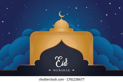 Eid mubarak,islamic background night with sky and star premium vector