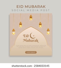 eid mubaraksocial media post template with mandala ornamental design and line art of mosque and lantern design. Islamic social media post template for eid