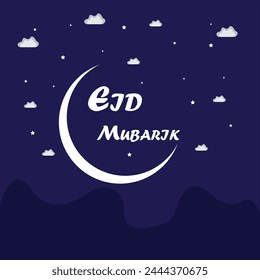 eid mubarik card with blessings and greetings dark view with moon