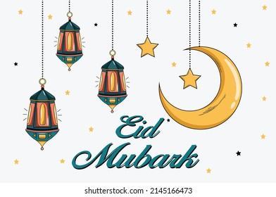 Eid Mubark Festival Cartoon Lantern Element Free PNG