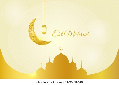 Eid Mubarok con iluminación vectorial del patrón luna dorado. Feliz Eid Mubarok