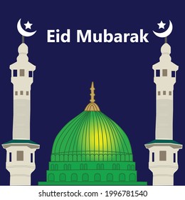 Plantilla de fondo islámico Eid mubarok. Tarjeta de portada de Eid mubarak, Vista nocturna de la mezquita Drawn desde la ilustración de arch .Vector.

