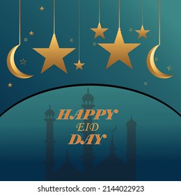 Plantilla de fondo islámico Eid mubarok con decoración de mezquita, luna y linterna 