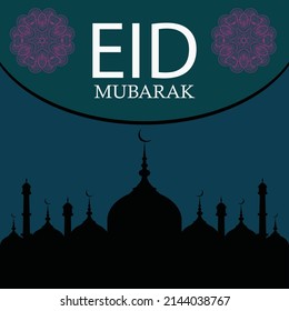 Eid-Mubarok-islamische Hintergrundvorlage mit Moschee-, Mond- und Lattern-Dekoration 