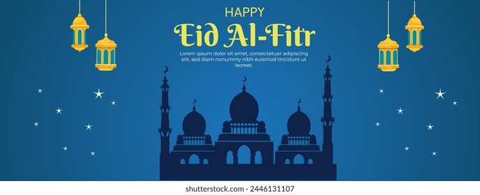 Eid mubarok Islamic horizontal banner template. Background vector illustration.