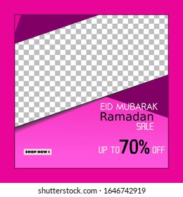 Eid Mubarok Social Media Post template design for e-commerce sale promo discount. Can use for advertisement, social media post, web design, gift card, coupon, flyer, poster, and promotion.