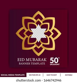 Eid Mubarok Social Media Post template design for e-commerce sale promo discount. Can use for advertisement, social media post, web design, gift card, coupon, flyer, poster, and promotion.
