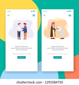 Eid Mubarrak Mobile App Onboard Landing Page Vector Illustration Template
