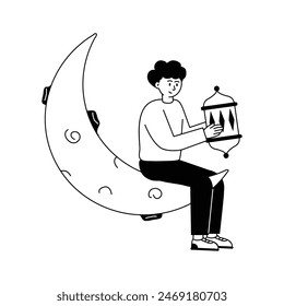 Eid night, eid al adha, eid l fitr, eid celebration premium illustration