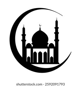 Eid Nights Mosque Silhouettes Under the Crescent Moon.