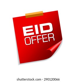 Eid Offer Red Sticky Notes Vector Icon Design