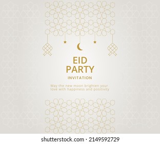 Diseño del afiche de la invitación al Ramadán de la fiesta del Eid con ilustración del vector de la monolina del diamante y de la media luna