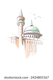 Ramadan-Design mit Moschee für Ramadan-Feier Zweck. Moschee Linien Zeichnung Illustration Vektor