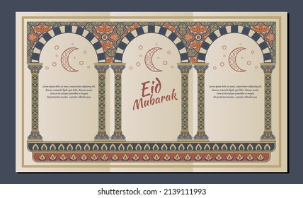 Plantillas de tarjetas de felicitación de Eid y Ramadán de estilo vintage con patrones islámicos clásicos, adecuadas para folletos, tarjetas de felicitación, invitaciones, fondos, impresiones de papel