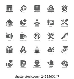 Paquete de iconos de Eid y Ramadán para tu sitio web, móvil, presentación y diseño de logotipo. Diseño de glifos de iconos de Eid y Ramadán. Ilustración de gráficos vectoriales y trazo editable.