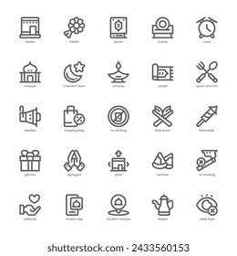 Paquete de iconos de Eid y Ramadán para tu sitio web, móvil, presentación y diseño de logotipo. Diseño de contorno de iconos de Eid y Ramadán. Ilustración de gráficos vectoriales y trazo editable.