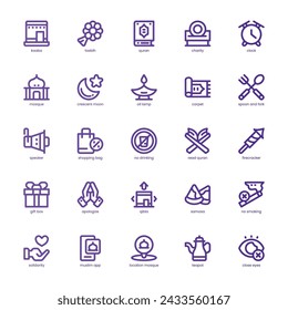 Eid and Ramadan  icon pack for your website, mobile, presentation, and logo design. Eid and Ramadan  icon basic line gradient design. Vector graphics illustration and editable stroke.