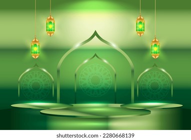 eid ramadan kareem banner with podium platform for product display