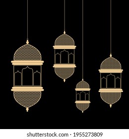 Eid and ramadan mubarak background night lantern with traditional arabian culture hanging lamp greeting card.