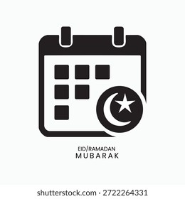 Icono del calendario de Eid y Ramadán Mubarak con la luna creciente y la silueta de la estrella en estilo minimalista