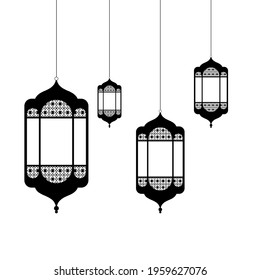 Eid and ramadan mubarak  hanging lantern with beautiful moon arabian traditional culture , lamp with beautiful background .