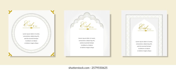 eid ramadan template illustration square card, poster, flyer, brochure with whita and gold color luxury themed 