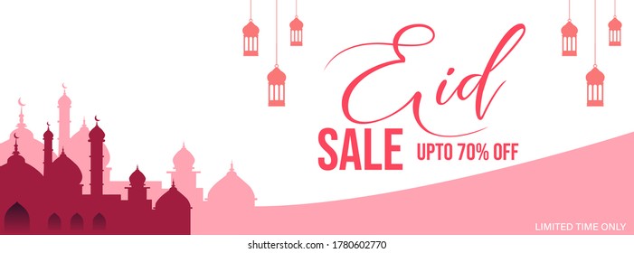 Eid sale banner, discount upto 70% off, limited time only, banner, vector illustration