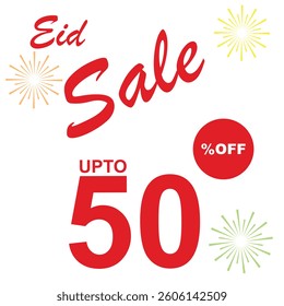 eid sale discount banner up to 50 percent off festive shopping promotion template with fireworks